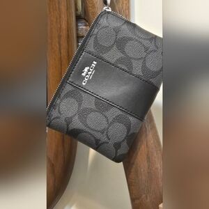 Coach Corner Zip Wristlet in Signature Canvas Black